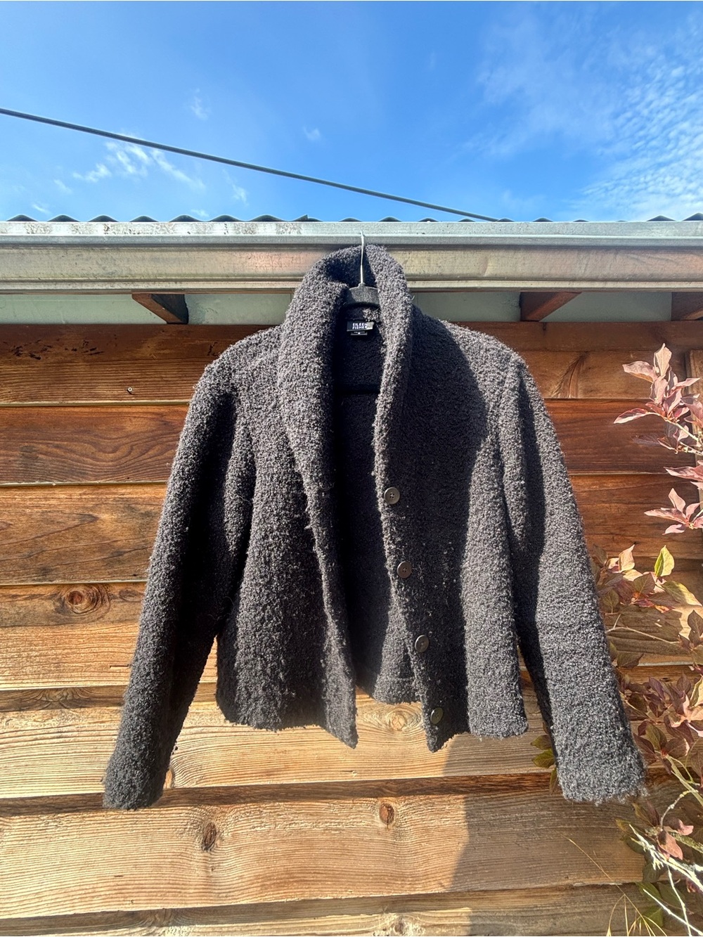 Eileen Fisher Black Textured Bouclé Button Jacket